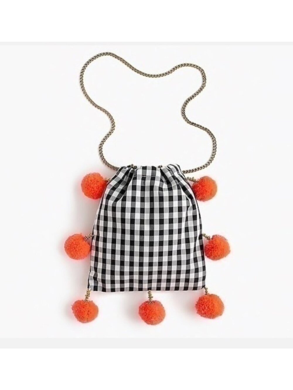 GAIA For J. Crew gingham checkered pom pom metal chain crossbody bag purse